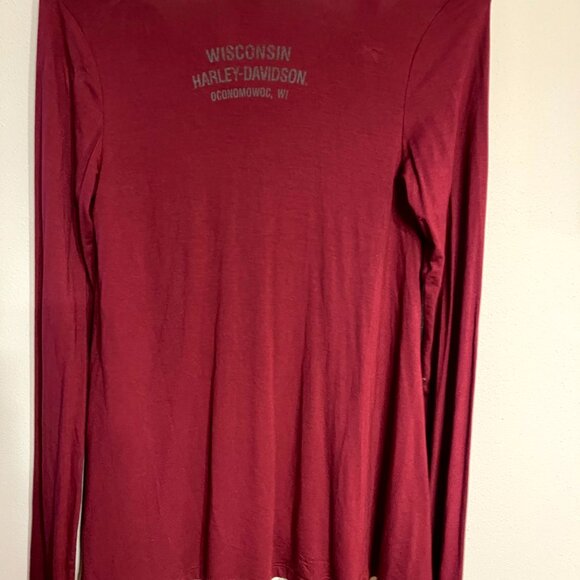 Harley Davidson Long Sleeve T-shirt cold shoulder Maroon Size Medium - Picture 6 of 9